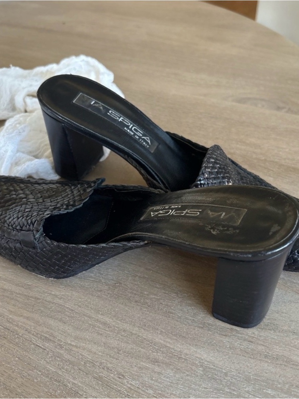 Via Spiga Black Woven Leather Slip-On Mules - Picture 3 of 4